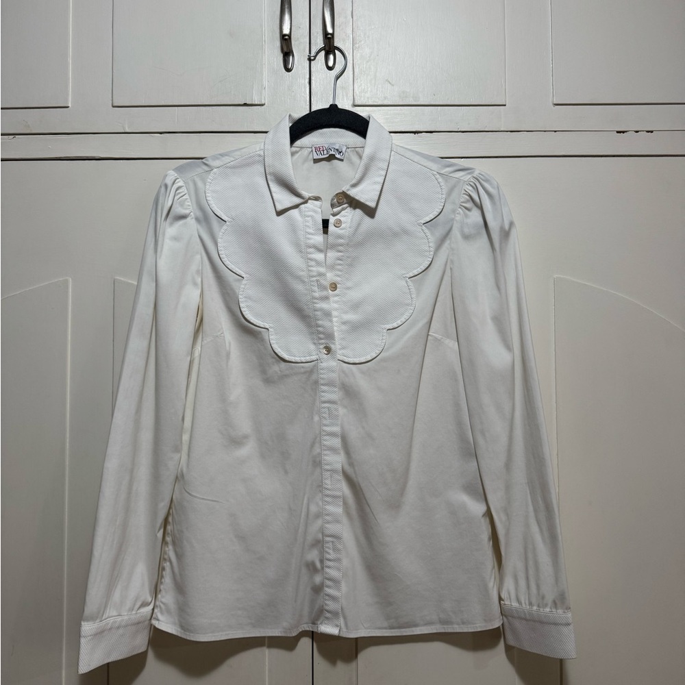 RED Valentino White Scalloped Blouse